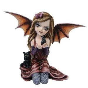 Little Vampiress With Black Cat and Crow Vampire Goth Fairy Figurine
